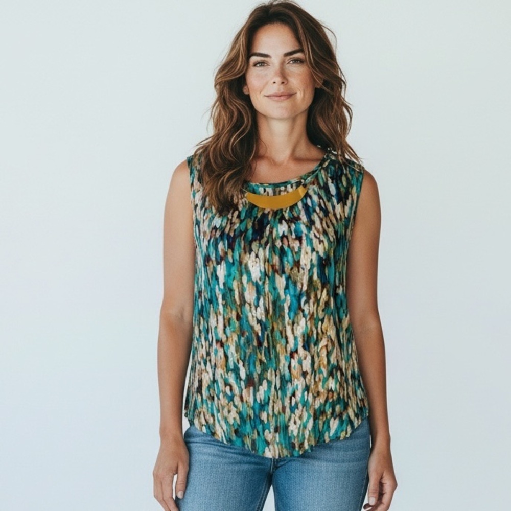 Roz and Ali ladies sleeveless NWT short sleeve blouse with necklace (removable)